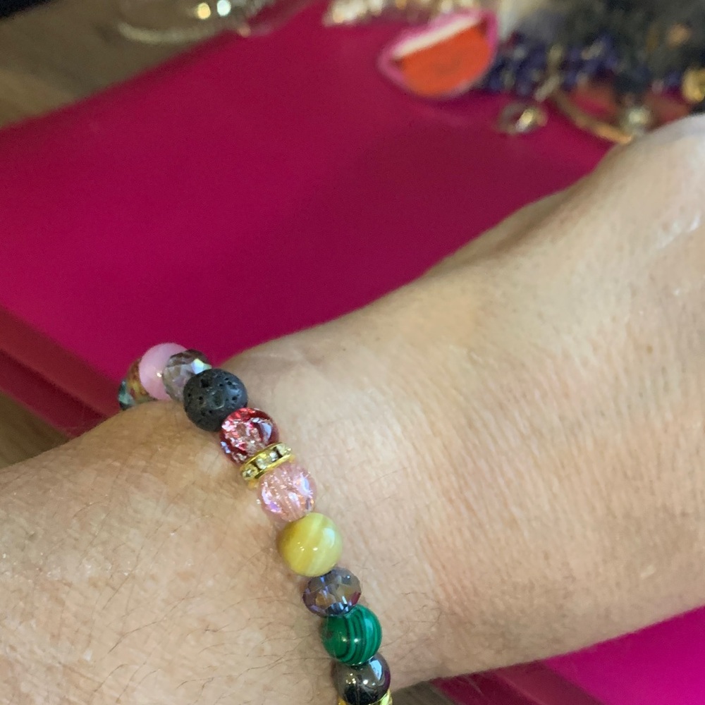 Colorful Beaded Bracelet with Gold Accents